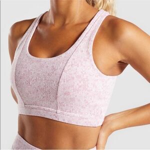 Gymshark Fleur Texture Sports Bra – Dusky Pink Marl, Scoop Neck, Size M
